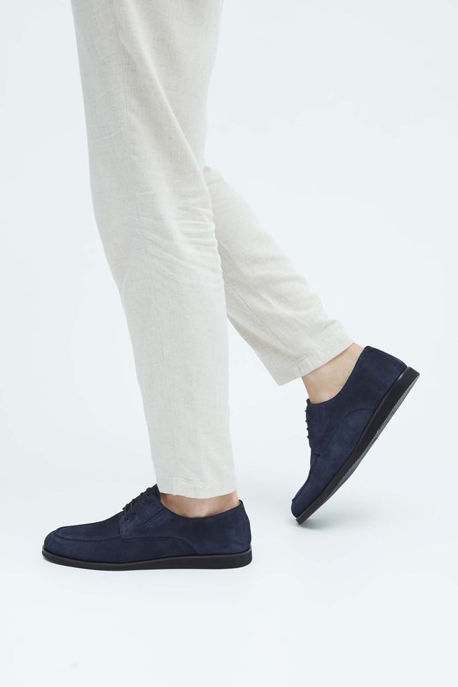  Tamer Tanca Erkek Hakiki Deri Lacivert Süet Casual Ayakkabı