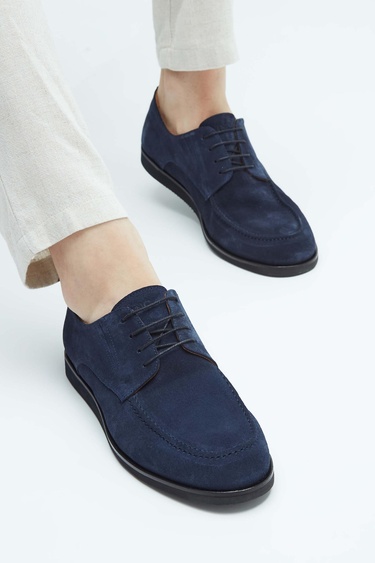  Tamer Tanca Erkek Hakiki Deri Lacivert Süet Casual Ayakkabı