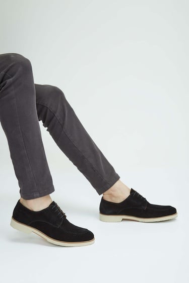  Tamer Tanca Erkek Hakiki Deri Siyah Süet Casual Ayakkabı