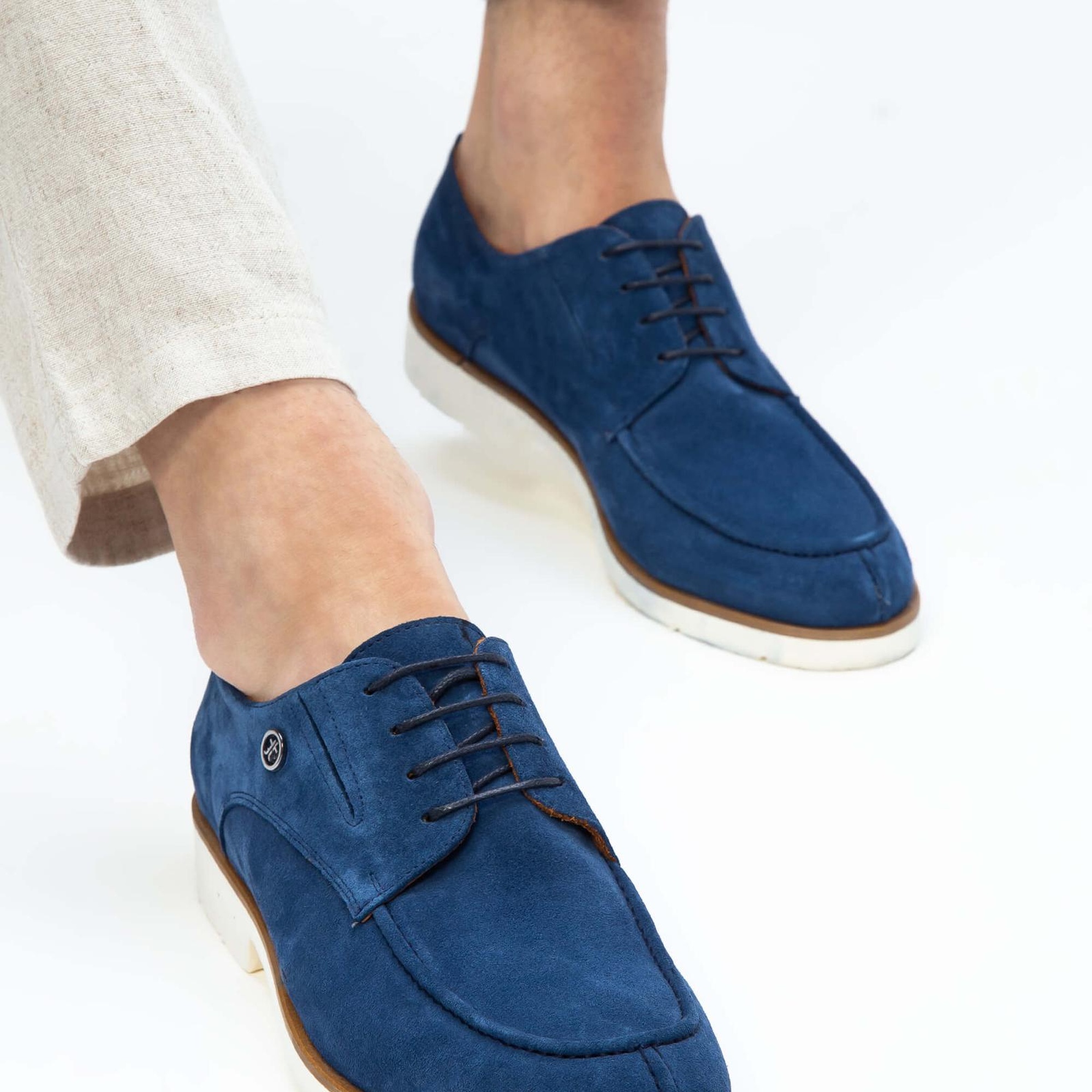 Tamer Tanca Erkek Hakiki Deri Mavi Süet Casual Ayakkabı