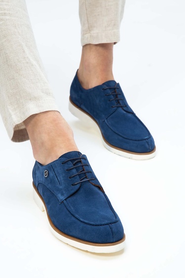  Tamer Tanca Erkek Hakiki Deri Mavi Süet Casual Ayakkabı