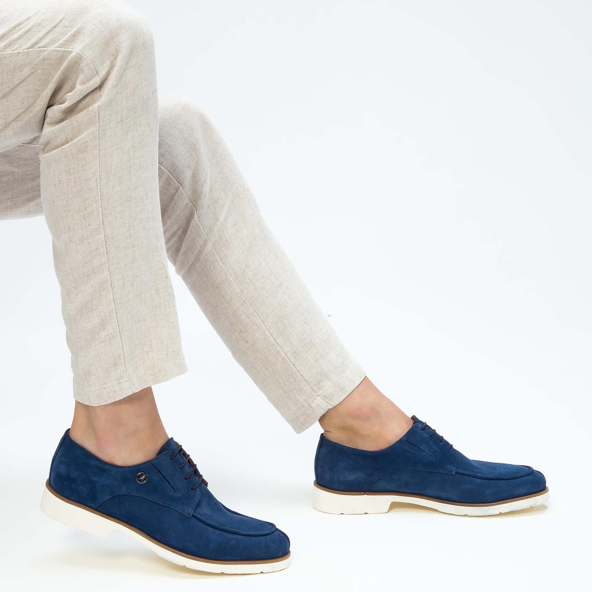 Tamer Tanca Erkek Hakiki Deri Mavi Süet Casual Ayakkabı