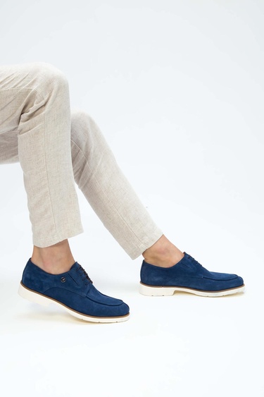  Tamer Tanca Erkek Hakiki Deri Mavi Süet Casual Ayakkabı