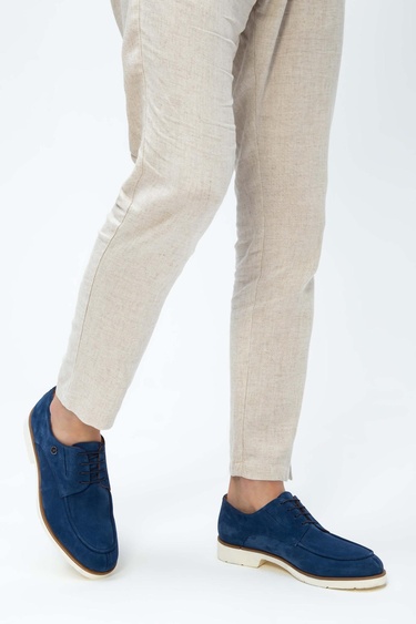  Tamer Tanca Erkek Hakiki Deri Mavi Süet Casual Ayakkabı