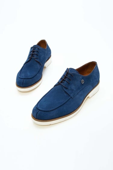  Tamer Tanca Erkek Hakiki Deri Mavi Süet Casual Ayakkabı