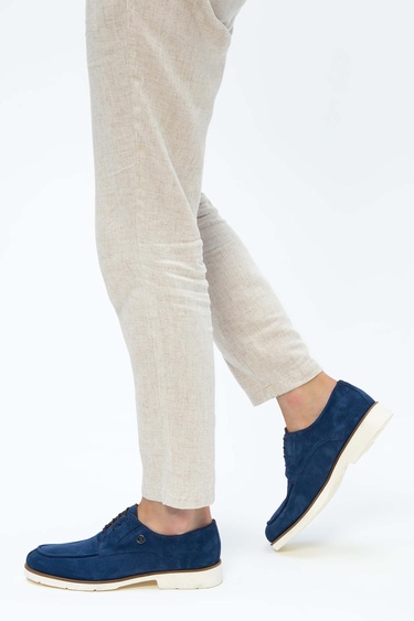  Tamer Tanca Erkek Hakiki Deri Mavi Süet Casual Ayakkabı