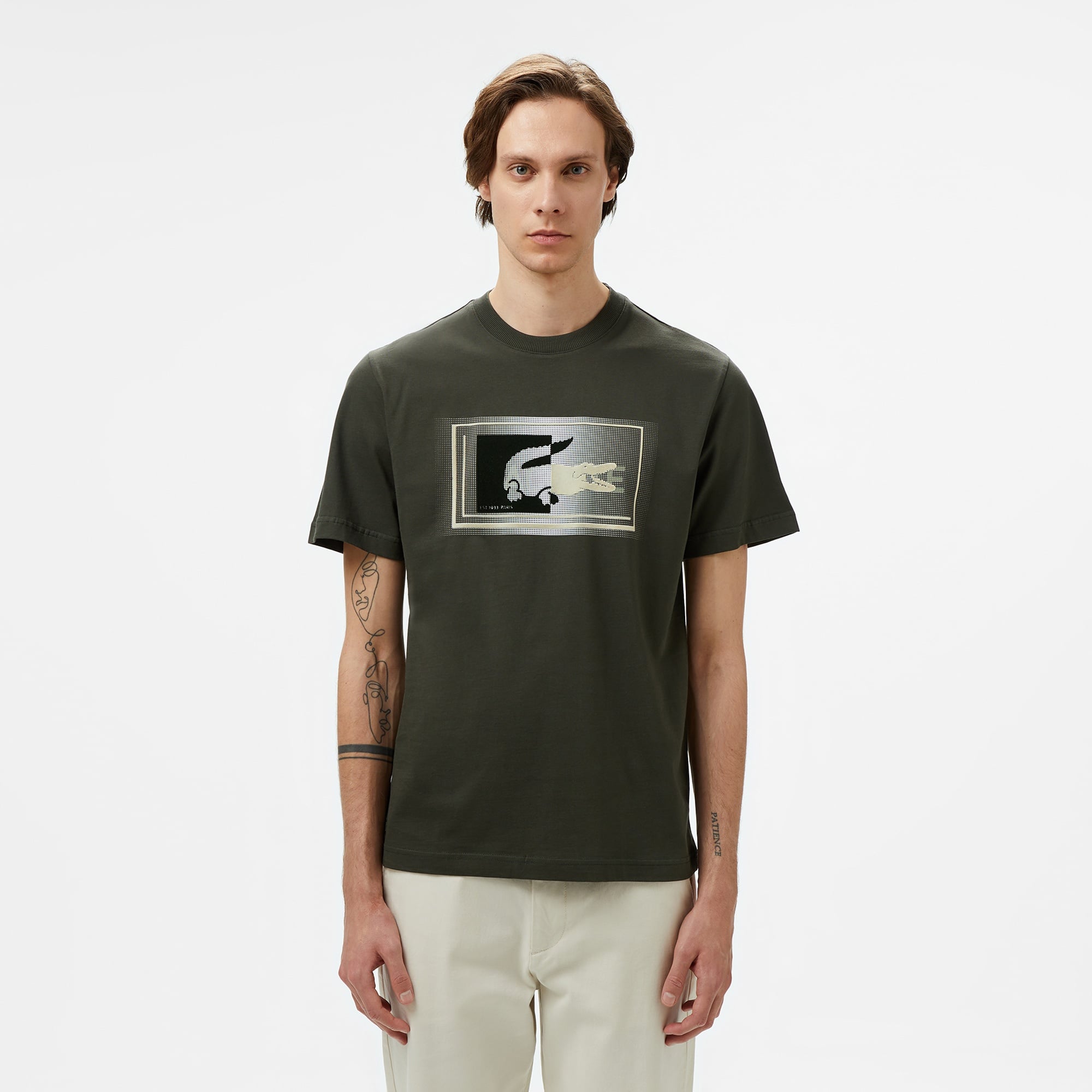 Lacoste Erkek Regular Fit Bisiklet Yaka Baskılı Haki T-Shirt