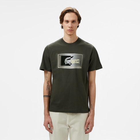  Lacoste Erkek Regular Fit Bisiklet Yaka Baskılı Haki T-Shirt