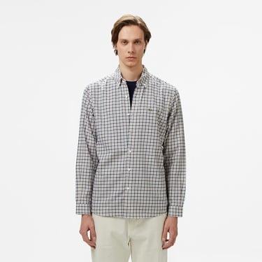  Erkek Regular Fit Düğmeli Yaka Kareli Kahverengi Gömlek