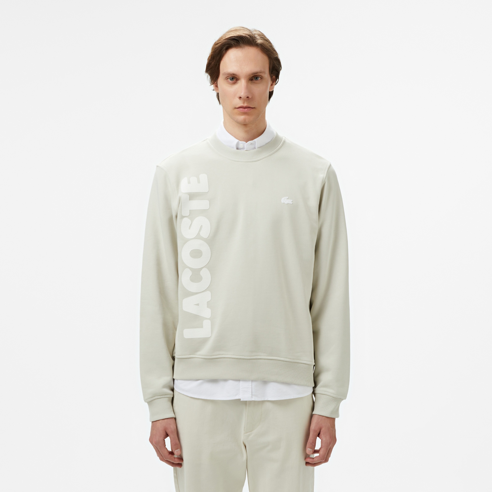 Lacoste Erkek Relaxed Fit Bisiklet Yaka Baskılı Gri Sweatshirt
