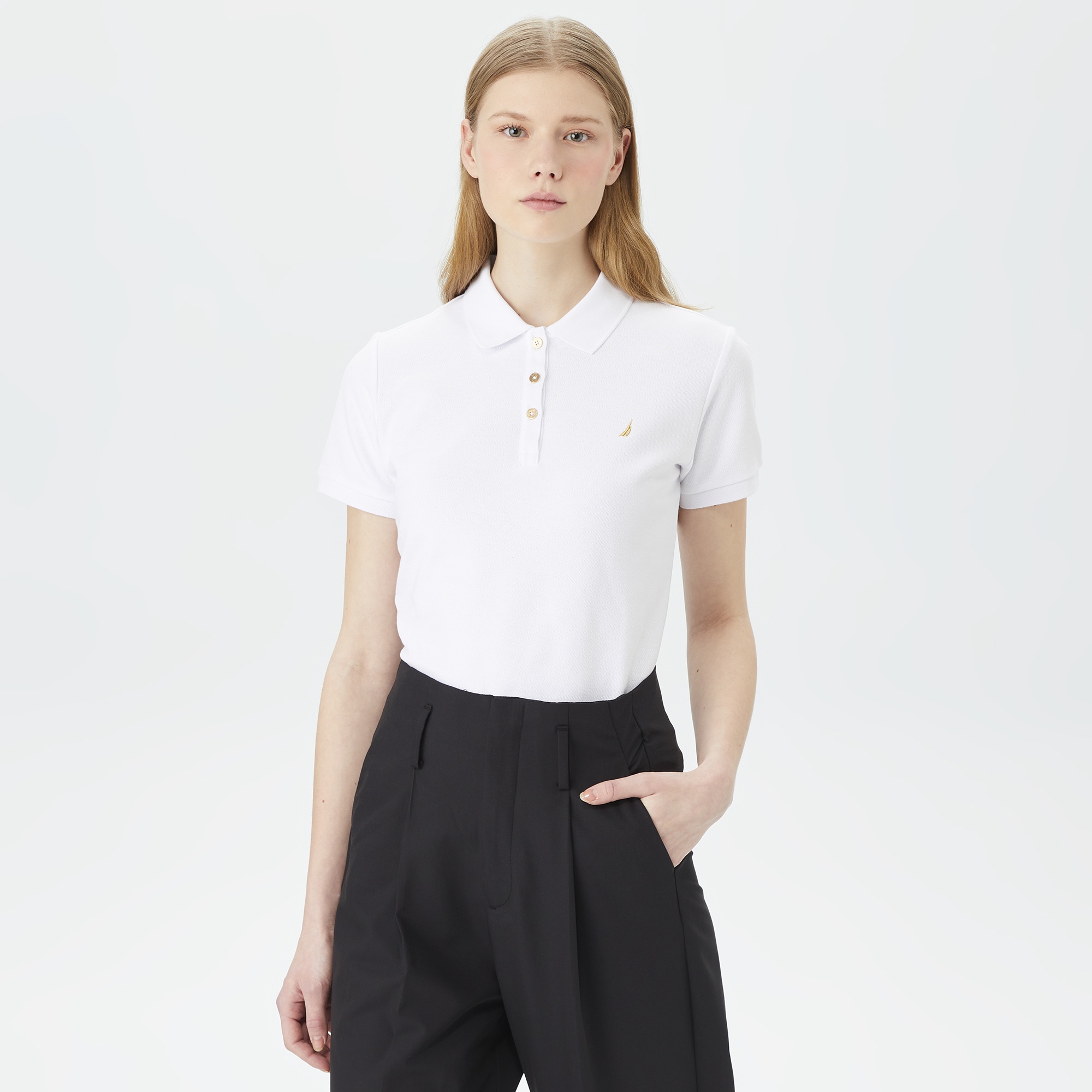 Nautica Kadın Beyaz Standart Fit Kısa Kollu Polo