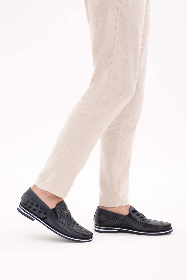  Tamer Tanca Erkek Hakiki Deri Lacivert Casual Ayakkabı