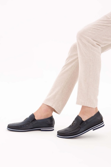  Tamer Tanca Erkek Hakiki Deri Lacivert Casual Ayakkabı