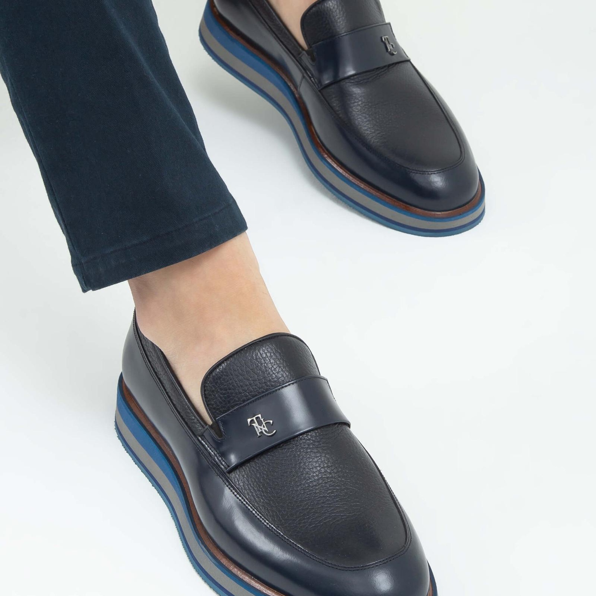 Tamer Tanca Erkek Hakiki Deri Lacivert Açma Casual Ayakkabı