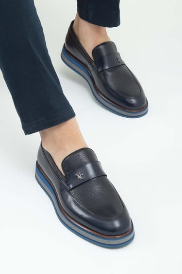  Tamer Tanca Erkek Hakiki Deri Lacivert Açma Casual Ayakkabı