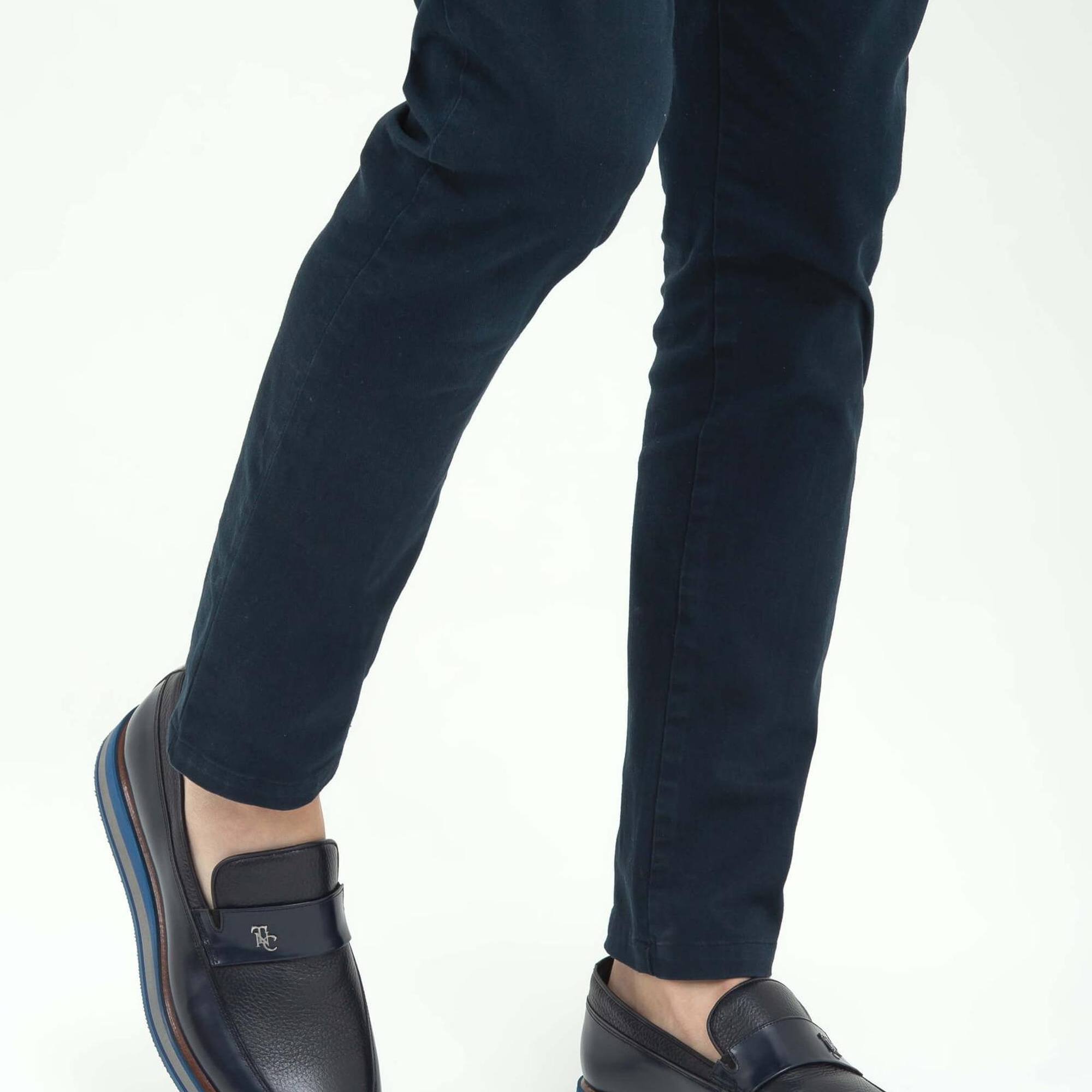 Tamer Tanca Erkek Hakiki Deri Lacivert Açma Casual Ayakkabı