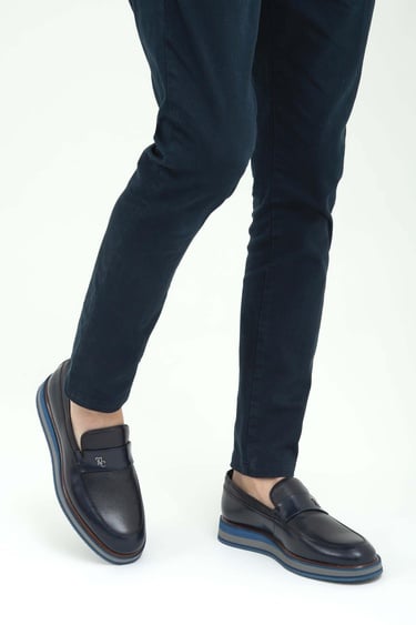  Tamer Tanca Erkek Hakiki Deri Lacivert Açma Casual Ayakkabı