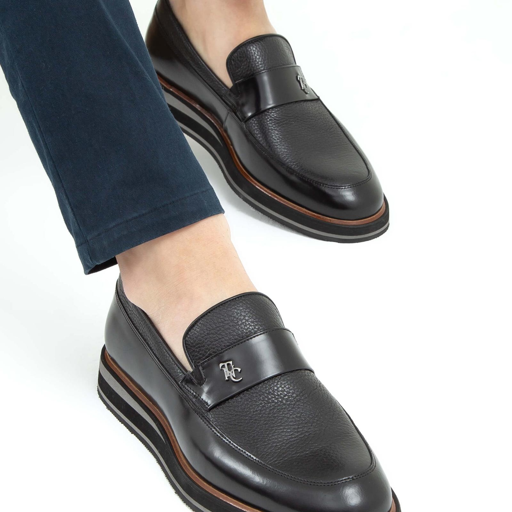 Tamer Tanca Erkek Hakiki Deri Siyah Açma Casual Ayakkabı