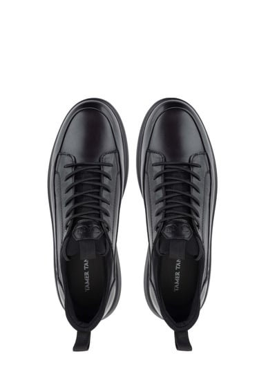  Tamer Tanca Erkek Hakiki Deri Siyah Analin Sneakers & Spor Ayakkabı