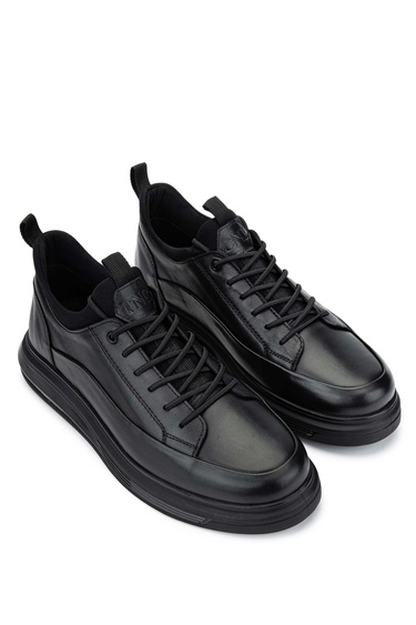 Tamer Tanca Erkek Hakiki Deri Siyah Analin Sneakers & Spor Ayakkabı