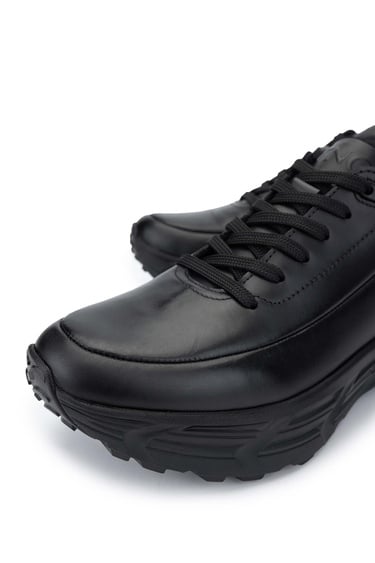  Tamer Tanca Erkek Hakiki Deri Siyah Antik Sneakers & Spor Ayakkabı