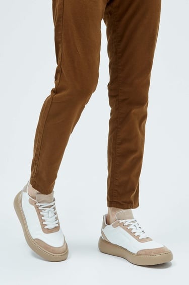  Tamer Tanca Erkek Hakiki Deri Beyaz\Vizon Sneakers & Spor Ayakkabı