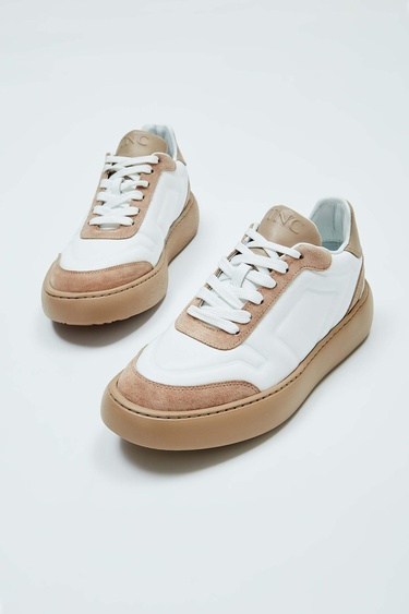  Tamer Tanca Erkek Hakiki Deri Beyaz\Vizon Sneakers & Spor Ayakkabı
