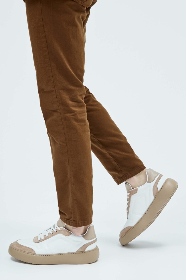  Tamer Tanca Erkek Hakiki Deri Beyaz\Vizon Sneakers & Spor Ayakkabı