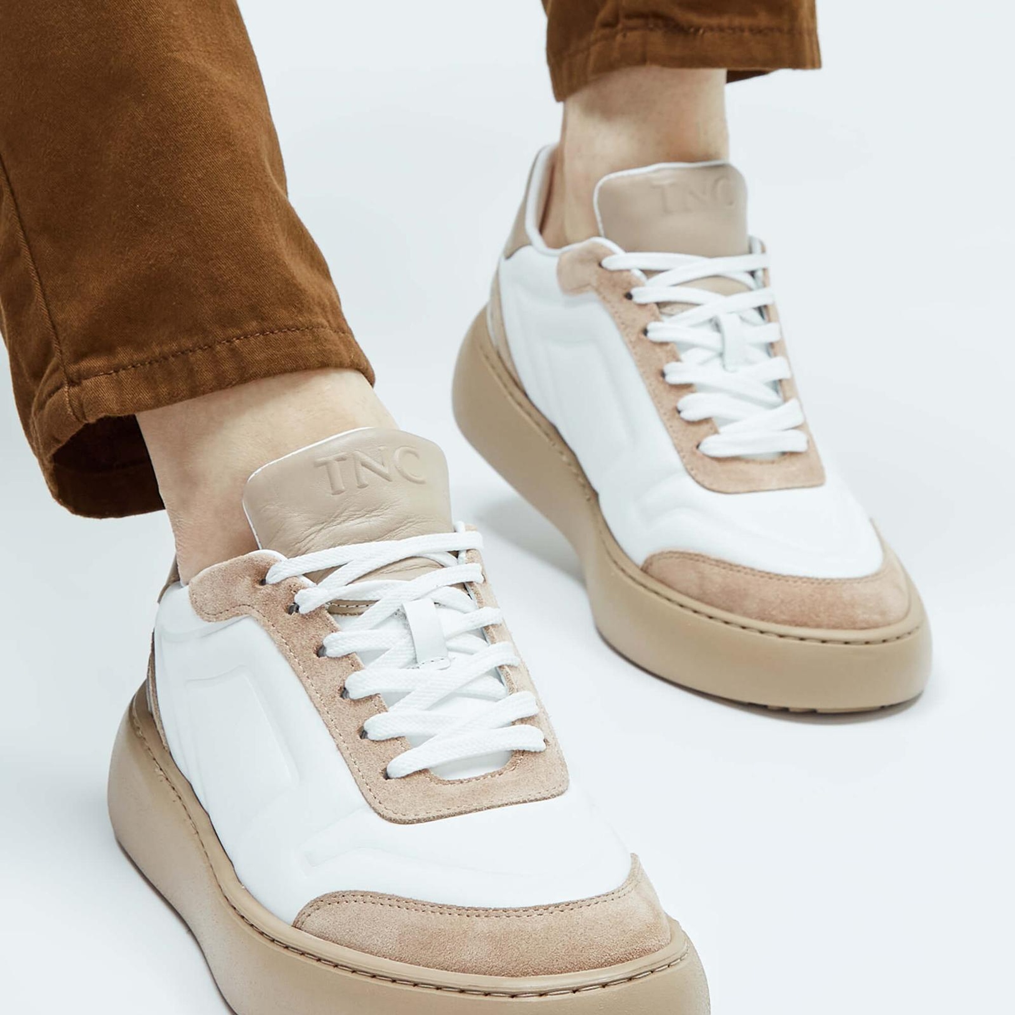 Tamer Tanca Erkek Hakiki Deri Beyaz\Vizon Sneakers & Spor Ayakkabı