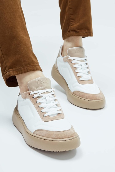  Tamer Tanca Erkek Hakiki Deri Beyaz\Vizon Sneakers & Spor Ayakkabı