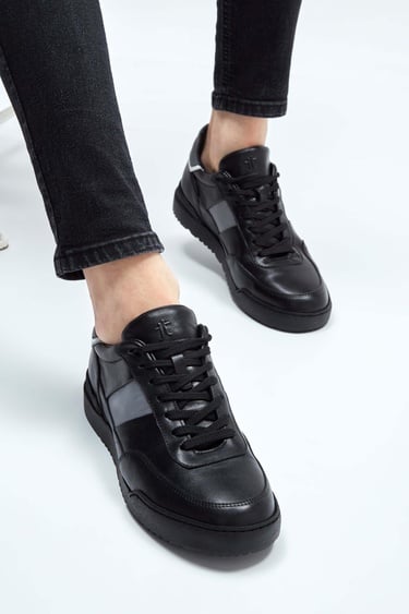  Tamer Tanca Erkek Hakiki Deri Siyah Sneakers & Spor Ayakkabı