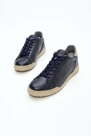  Tamer Tanca Erkek Hakiki Deri Lacivert Sneakers & Spor Ayakkabı
