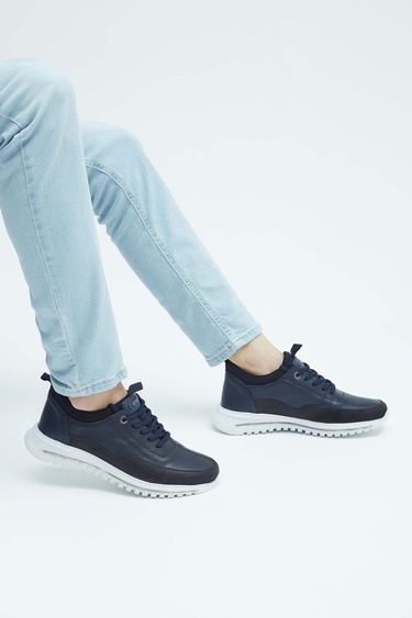  Tamer Tanca Erkek Hakiki Deri Lacivert Sneakers & Spor Ayakkabı