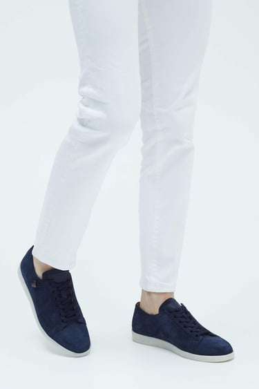  Tamer Tanca Erkek Hakiki Deri Lacivert Süet Sneakers & Spor Ayakkabı