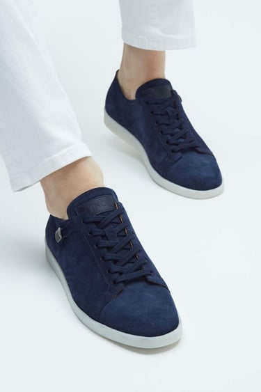  Tamer Tanca Erkek Hakiki Deri Lacivert Süet Sneakers & Spor Ayakkabı