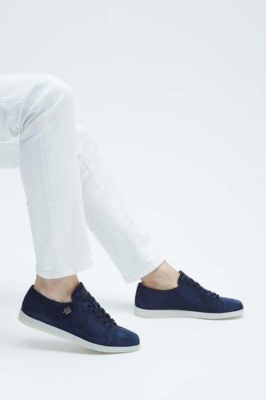  Tamer Tanca Erkek Hakiki Deri Lacivert Süet Sneakers & Spor Ayakkabı