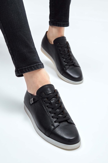  Tamer Tanca Erkek Hakiki Deri Siyah Sneakers & Spor Ayakkabı