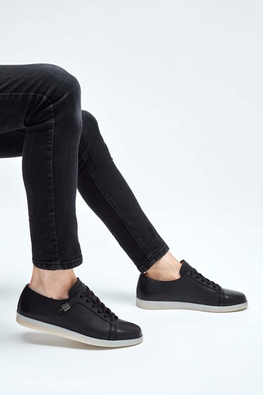  Tamer Tanca Erkek Hakiki Deri Siyah Sneakers & Spor Ayakkabı
