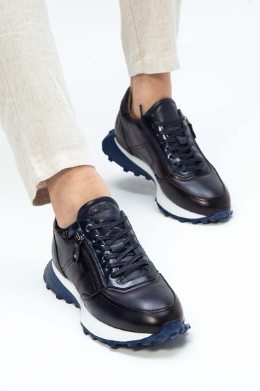  Tamer Tanca Erkek Hakiki Deri Lacivert Sneakers & Spor Ayakkabı
