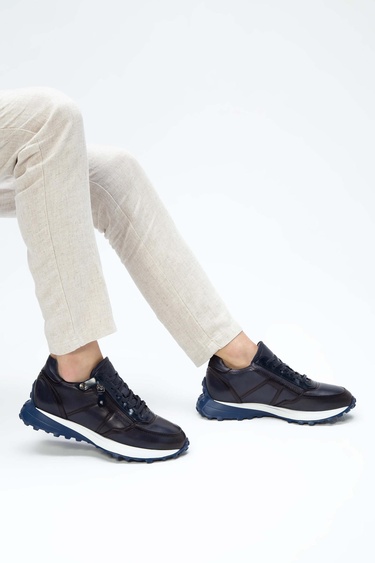 Tamer Tanca Erkek Hakiki Deri Lacivert Sneakers & Spor Ayakkabı
