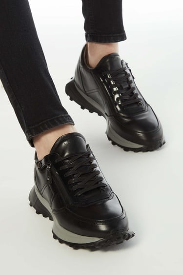  Tamer Tanca Erkek Hakiki Deri Siyah Sneakers & Spor Ayakkabı