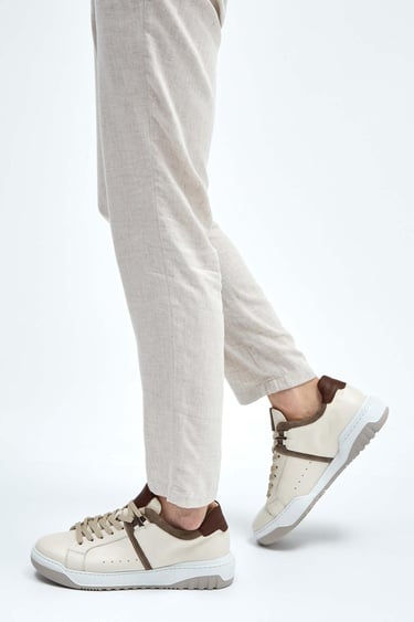  Tamer Tanca Erkek Hakiki Deri Bej Sneakers & Spor Ayakkabı