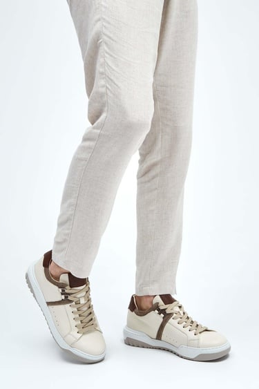  Tamer Tanca Erkek Hakiki Deri Bej Sneakers & Spor Ayakkabı