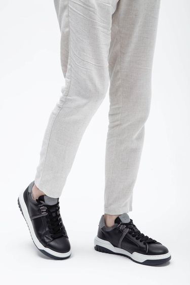  Tamer Tanca Erkek Hakiki Deri Siyah Sneakers & Spor Ayakkabı