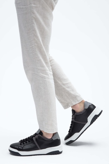  Tamer Tanca Erkek Hakiki Deri Siyah Sneakers & Spor Ayakkabı