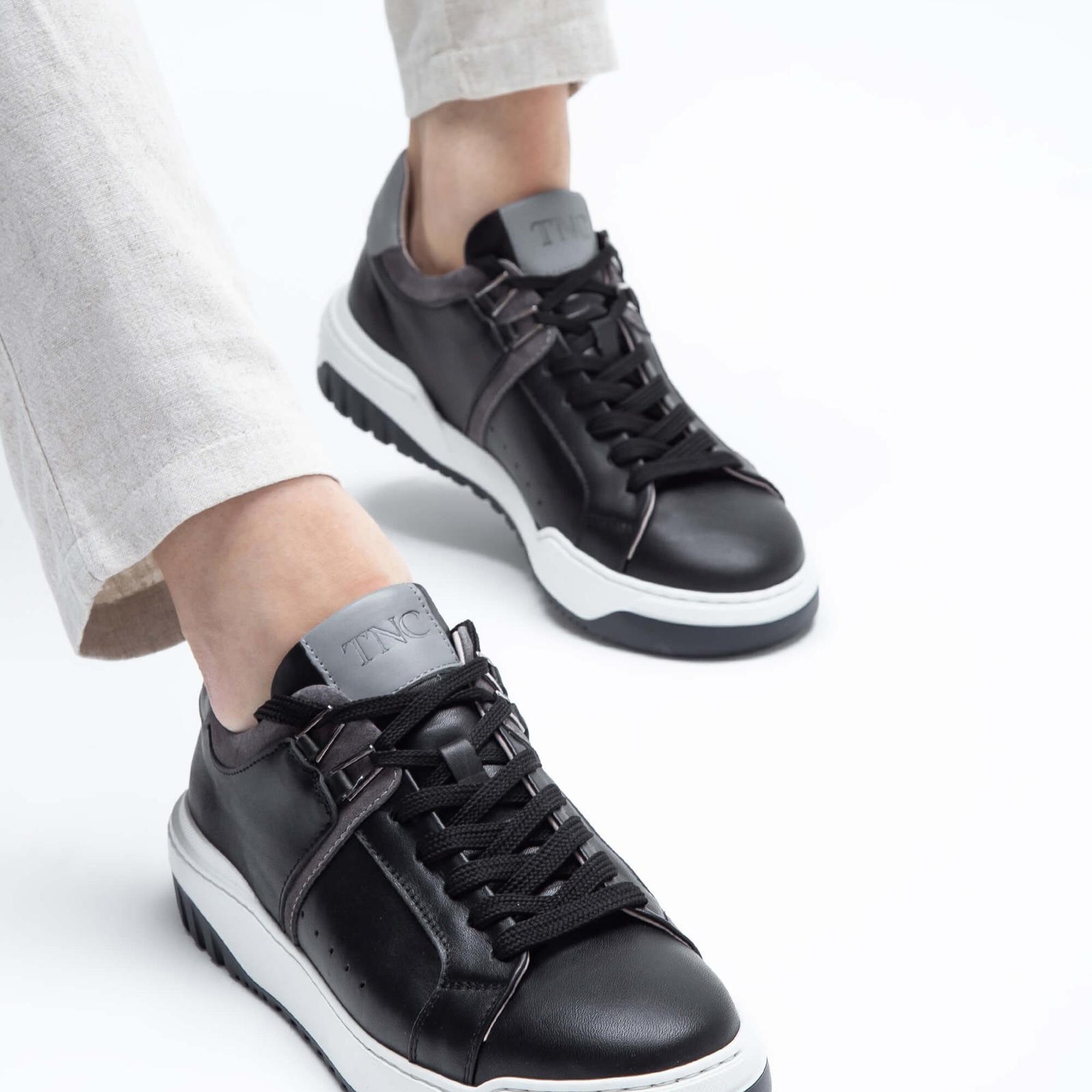 Tamer Tanca Erkek Hakiki Deri Siyah Sneakers & Spor Ayakkabı