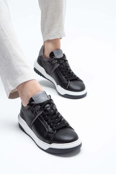  Tamer Tanca Erkek Hakiki Deri Siyah Sneakers & Spor Ayakkabı