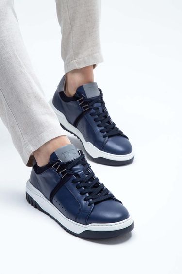  Tamer Tanca Erkek Hakiki Deri Lacivert Sneakers & Spor Ayakkabı