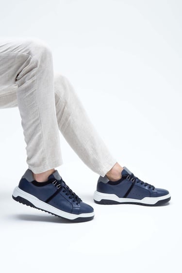  Tamer Tanca Erkek Hakiki Deri Lacivert Sneakers & Spor Ayakkabı