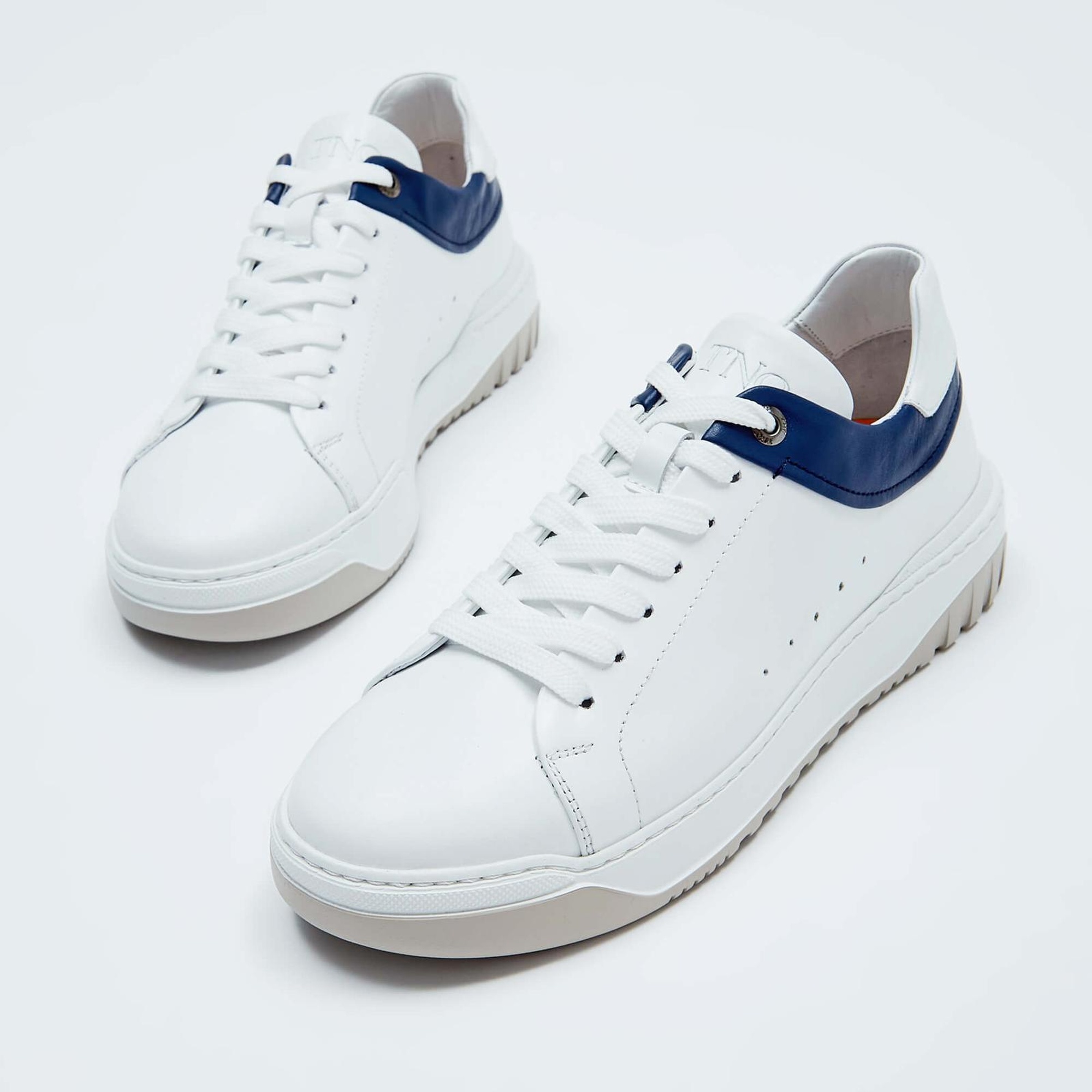 Tamer Tanca Erkek Hakiki Deri Beyaz/Mavi Sneakers & Spor Ayakkabı